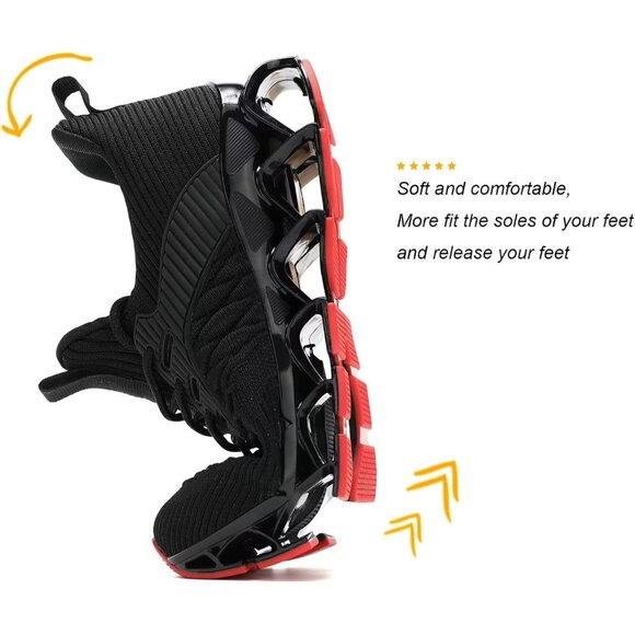 Women Black Red Slip-On Walking Running Shoes Blade Sneakers Non-Slip Comfort - Picture 5 of 8